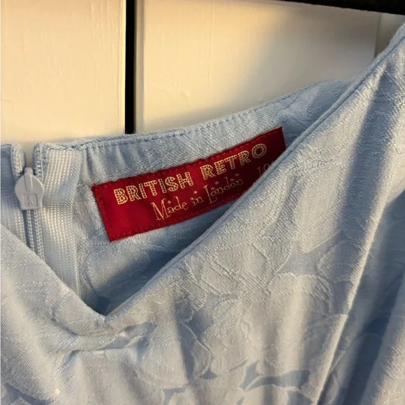 British Retro Off the Shoulder Light Blue Dress - Picture 3 of 3